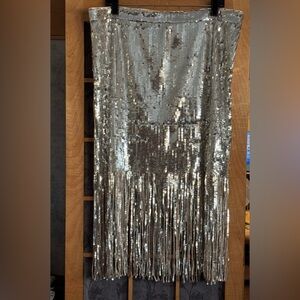 H&M Silver Sequin Fringe Skirt